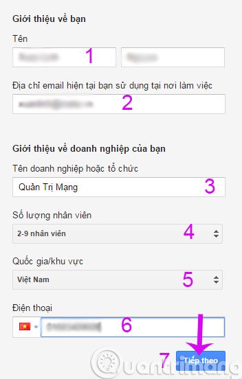 Điền thông tin cá nhân và công ty