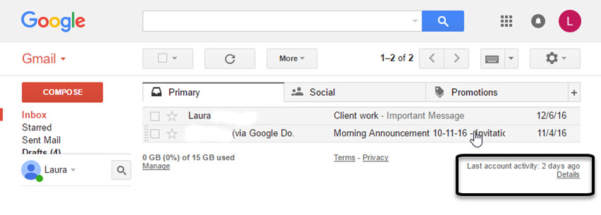 Gmail account activity
