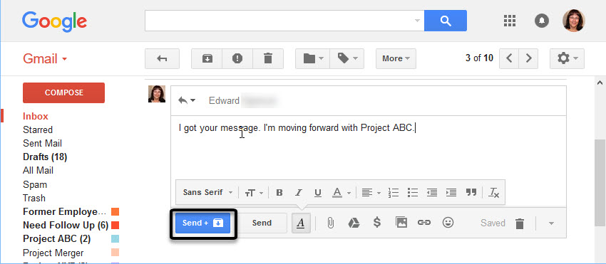Send and archive button