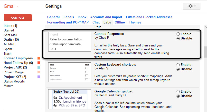 Gmail Canned Responses