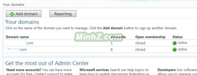 Đăng ký email dạng tên miền với Windows live admin center