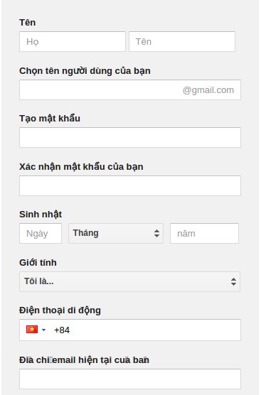 các thông tin cơ bản để tạo tài khoản gmail