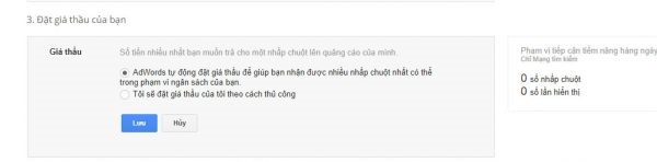 đặt giá thầu cho quảng cáo Google Adwords